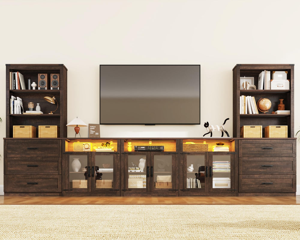 4-Piece Entertainment Center with Bookshelves, 157"W