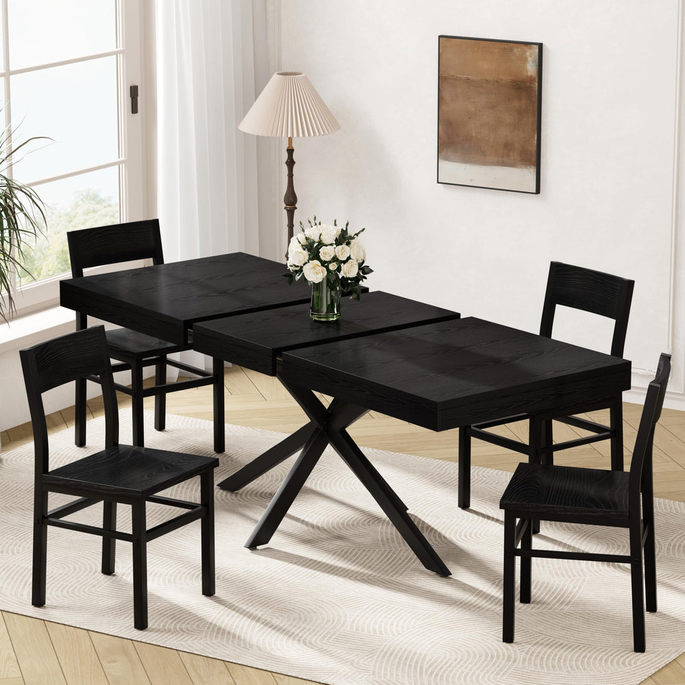 Extendable Dining Table Set with 4 Chairs — 55" to 70.9", MDF & Metal, Mid-Century Modern