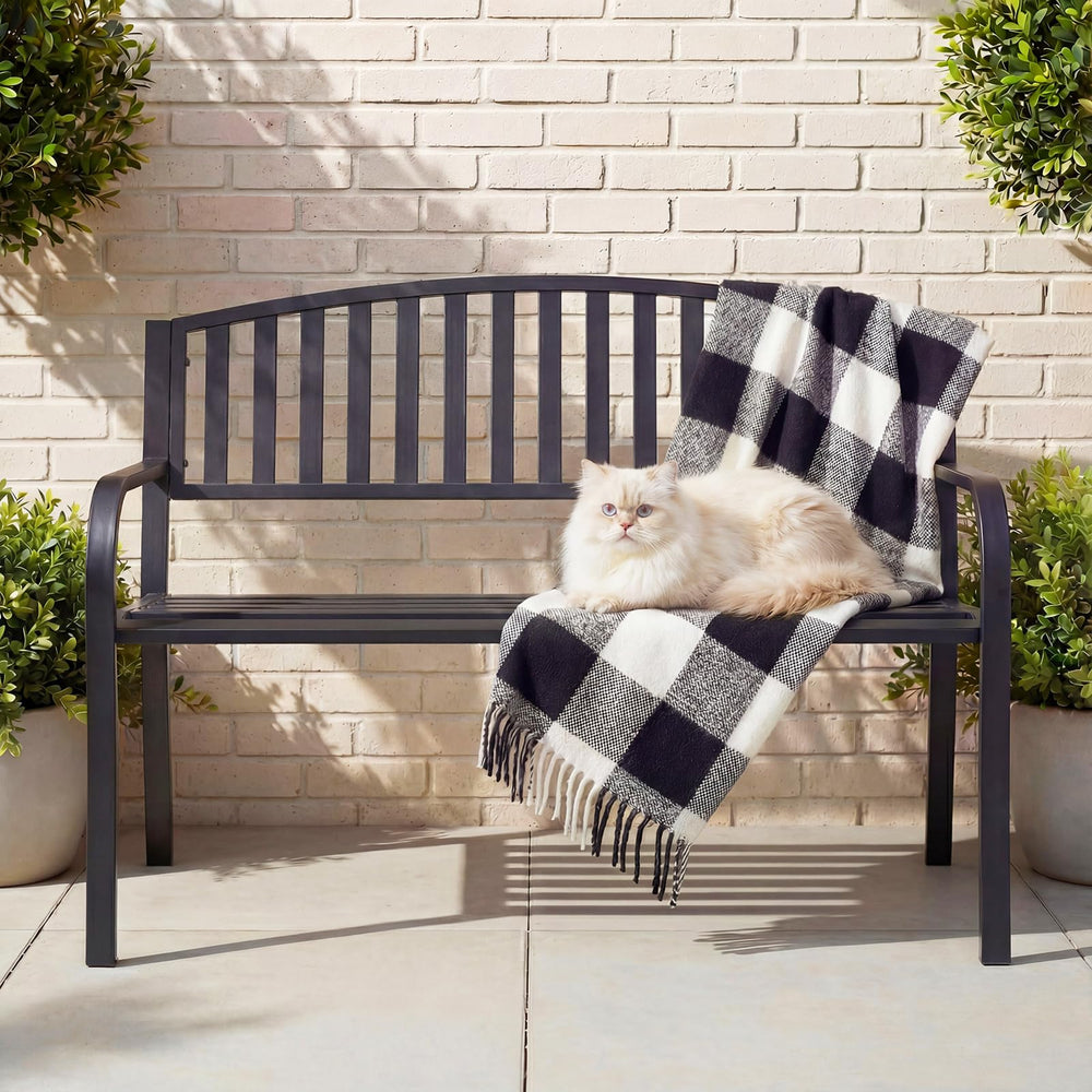 50" Outdoor Metal Garden Bench with Backrest & Armrests