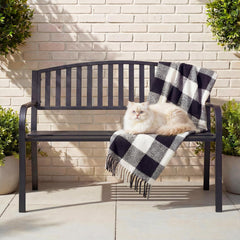 50" Outdoor Metal Garden Bench with Backrest & Armrests