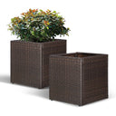 Set of 2 Large Square PE Rattan Planters with Removable Liner