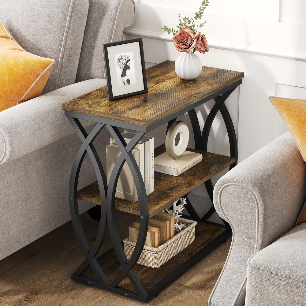 3-Tier Narrow End Table with Storage Shelves