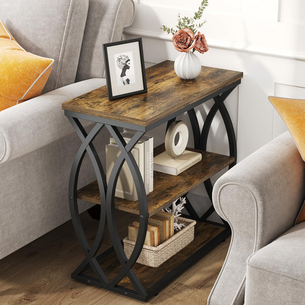 3-Tier Narrow End Table with Storage Shelves