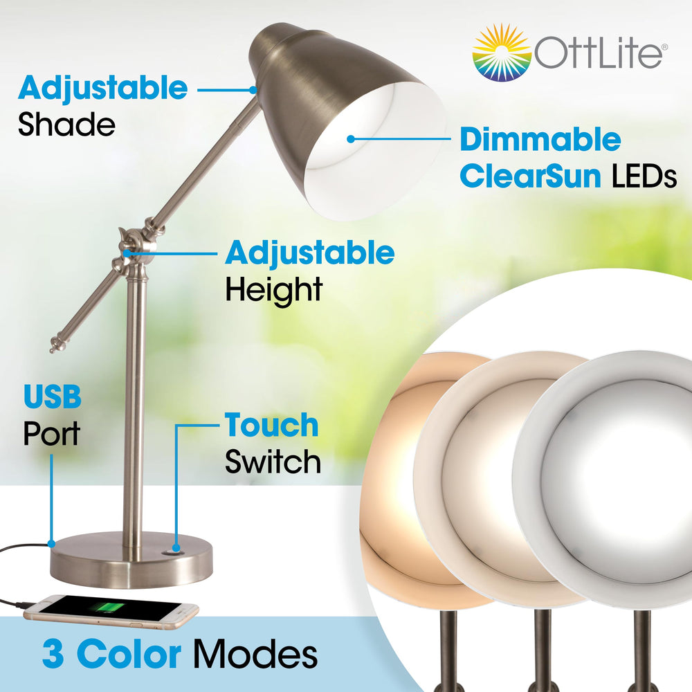 LED Desk Lamp with USB Charging Port & Adjustable Brightness