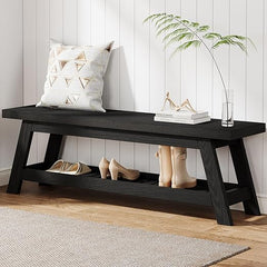 55" Wood Entryway Bench with Shoe Storage