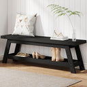 55" Wood Entryway Bench with Shoe Storage & Open Shelves