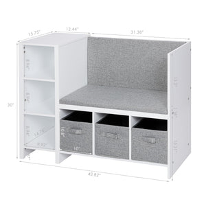 Kids Reading Nook Bench with Bookshelf and Storage Organizer