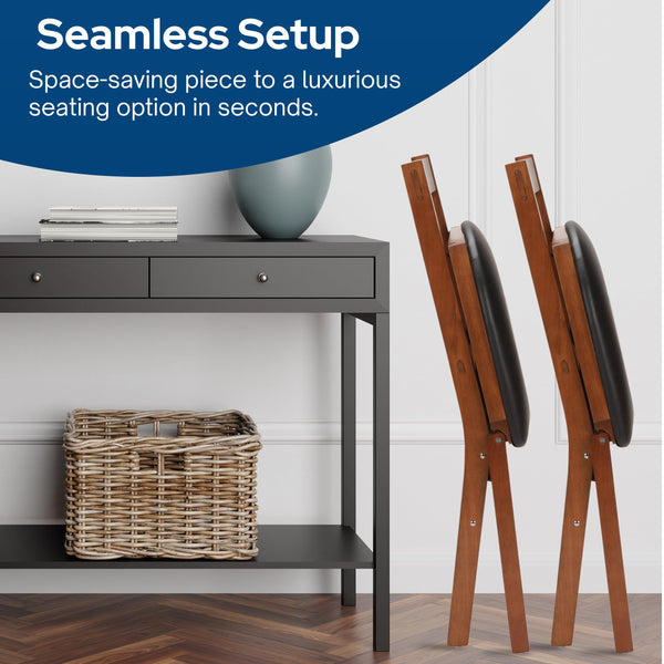 Upholstered Wood Folding Chairs Set of 2