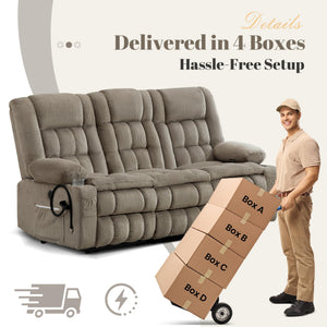 3-Seater Manual Recliner Sofa with Hidden Storage