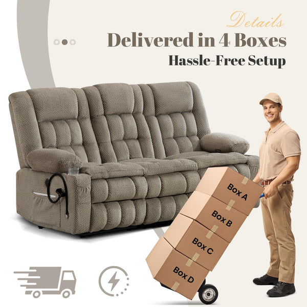 3-Seater Manual Recliner Sofa with Hidden Storage