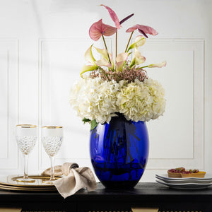 Cobalt Blue Glass Barrel Vase – Handmade, 11.75" H