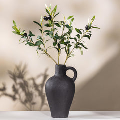 Faux Olive Branch Vase with Textured Ceramic Base