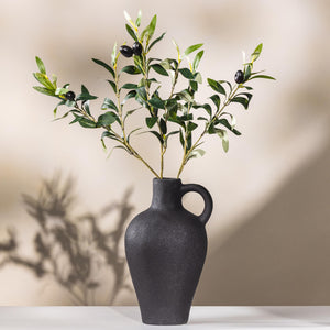 Faux Olive Branch Vase with Textured Ceramic Base