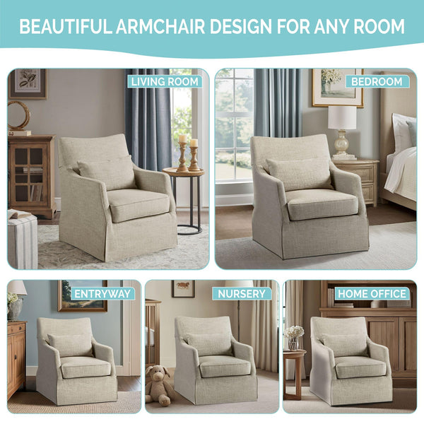 Skirted Swivel Accent Chair with Lumbar Pillow