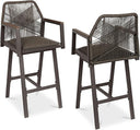 Outdoor Bar Stools Set of 2 – 360° Swivel, Aluminum Frame, Woven Rope, Armrests
