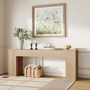 79-Inch Farmhouse Console Table with Wooden Double Base