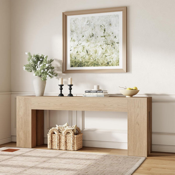 79-Inch Farmhouse Console Table with Wooden Double Base