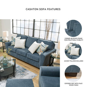 Blue Crosshatch Casual Sofa with Accent Pillows