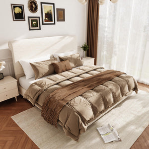 Queen Velvet Sleigh Bed Frame with Tall Headboard