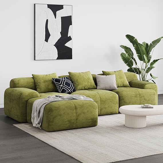 L-Shaped Modular Sectional Sofa with Ottoman