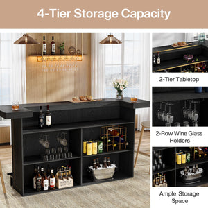 4-Tier Bar Table with Wine Glass Holder & Storage Shelves