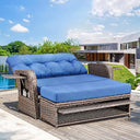 Outdoor Wicker Recliner Daybed Loveseat with Stowable Side Trays