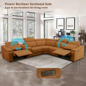 L-Shaped Power Recliner Sectional Sofa with Storage Console & USB Ports