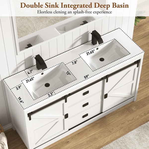 59" Double Bathroom Vanity with Sink, Faucet & Storage Drawers