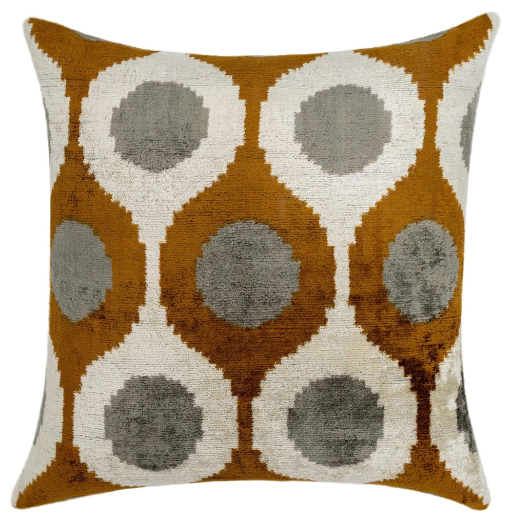 Velvet Throw Pillow – Mustard & Grey Geometric, 20x20"