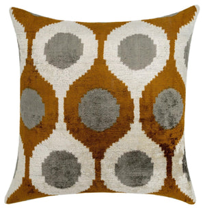 Velvet Throw Pillow – Mustard & Grey Geometric, 20x20"