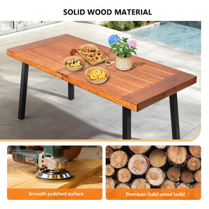 69-Inch Wood Patio Dining Table with Steel Legs, Seats 6