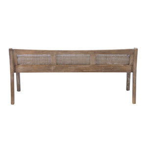 Low Back Cane Bench with Upholstered Seat