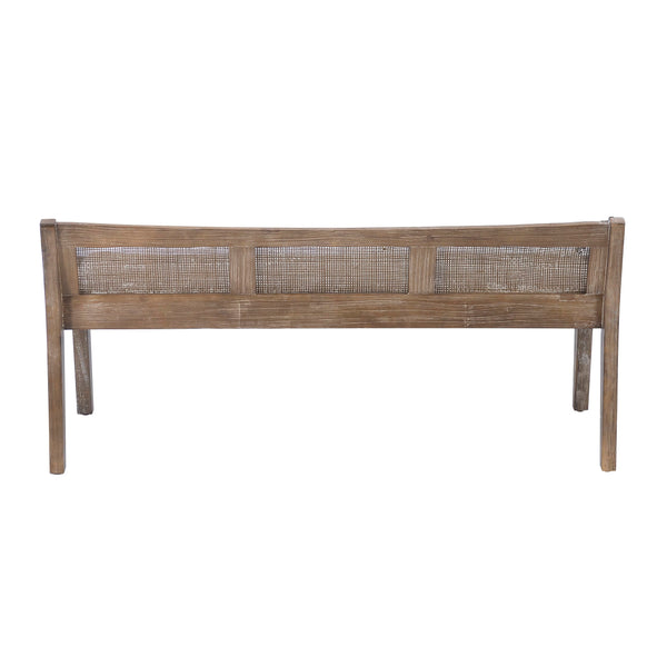 Low Back Cane Bench with Upholstered Seat