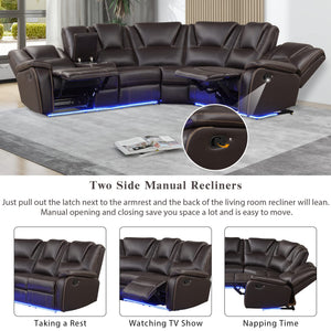 5-Seat Manual Reclining Sectional Sofa with LED Strip & Storage Console