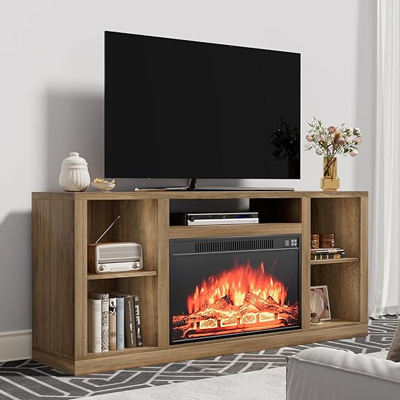 Electric Fireplace TV Stand with Storage, 58 Inch