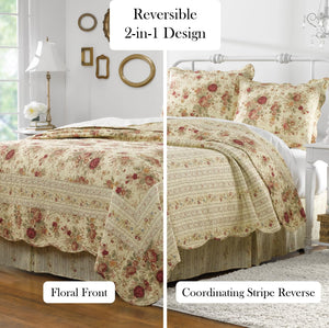 Antique Rose Full/Queen Quilt Set – Ecru
