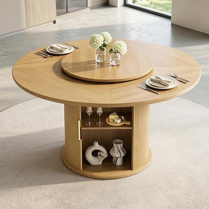 Kaelothaven 55.1 Inch Round Dining Table for 4-6, Modern Kitchen Table with Storage, Circle Dining Room Table with Wooden Pedestal Base for Living Room, Dining Room & Kitchen, Walnut
