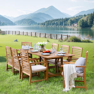 9-Piece Expandable Acacia Wood Patio Dining Set with 8 Chairs