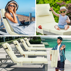 Waterproof Chaise Lounge Cushions with Headrest – Set of 2