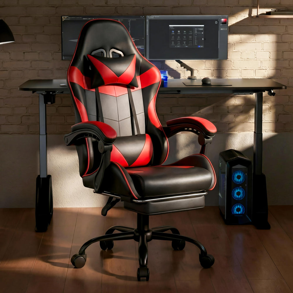Ergonomic Gaming Chair with Footrest & Reclining Backrest