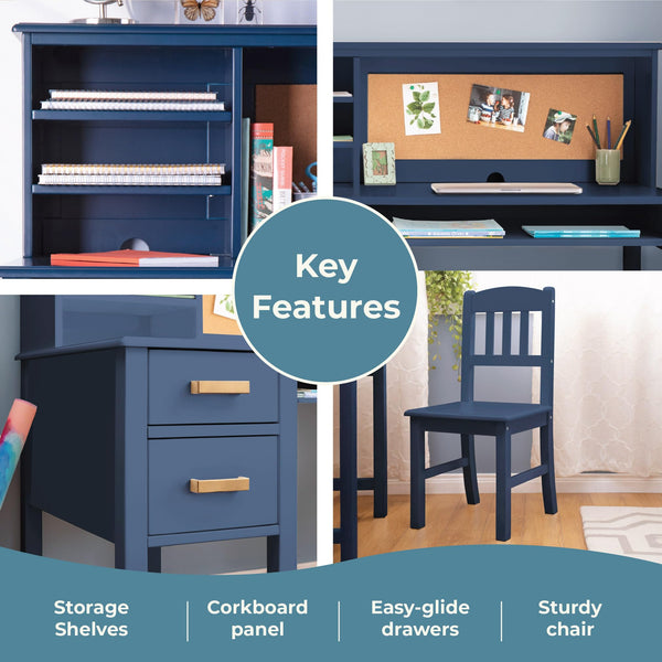 Kids Desk and Chair Set with Hutch and Storage
