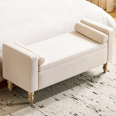 Linen Storage Ottoman Bench with Solid Wood Legs