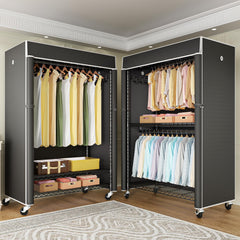 Rolling Clothes Rack with Dustproof Cover & Wire Shelves