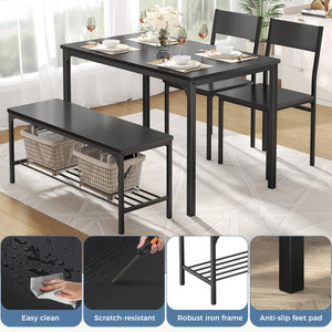 Dining Table Set with Bench – 3 or 4 Piece, Black or Grey