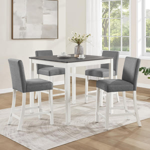 5-Piece Counter Height Dining Table Set for 4 – Solid Wood & Upholstered Linen Chairs