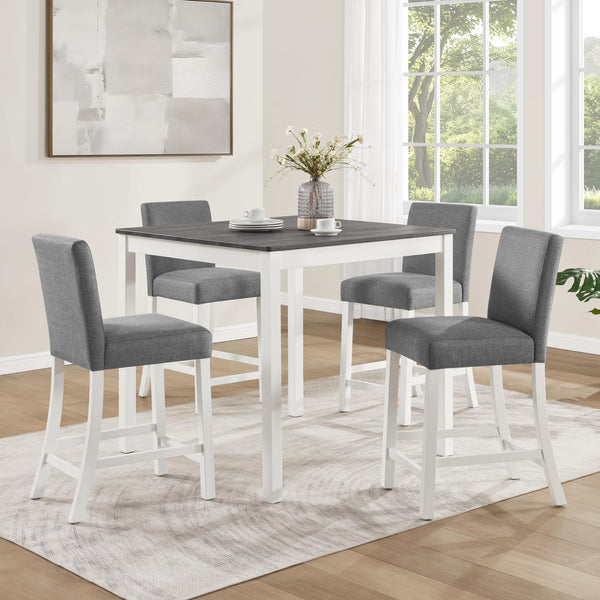 5-Piece Counter Height Dining Table Set for 4 – Solid Wood & Upholstered Linen Chairs