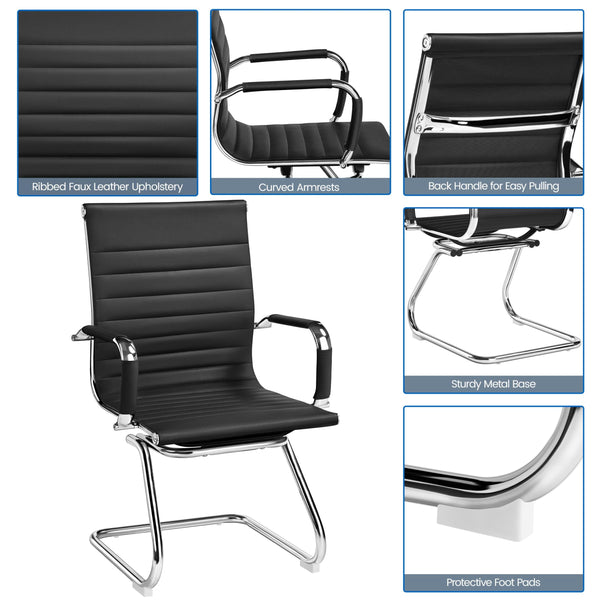 Mid-Back Faux Leather Reception Chair, Set of 2