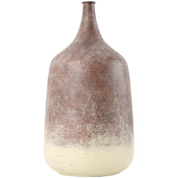 Round Iron Decorative Vase – Copper Finish with Cream Base