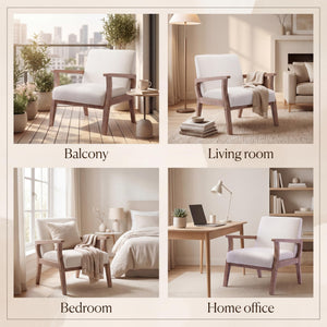Mid-Century Modern Accent Chair – Beige Linen, Wood Frame