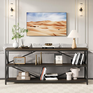 Industrial Console Sofa Table 70.8 Inch with 3-Tier Storage Shelf